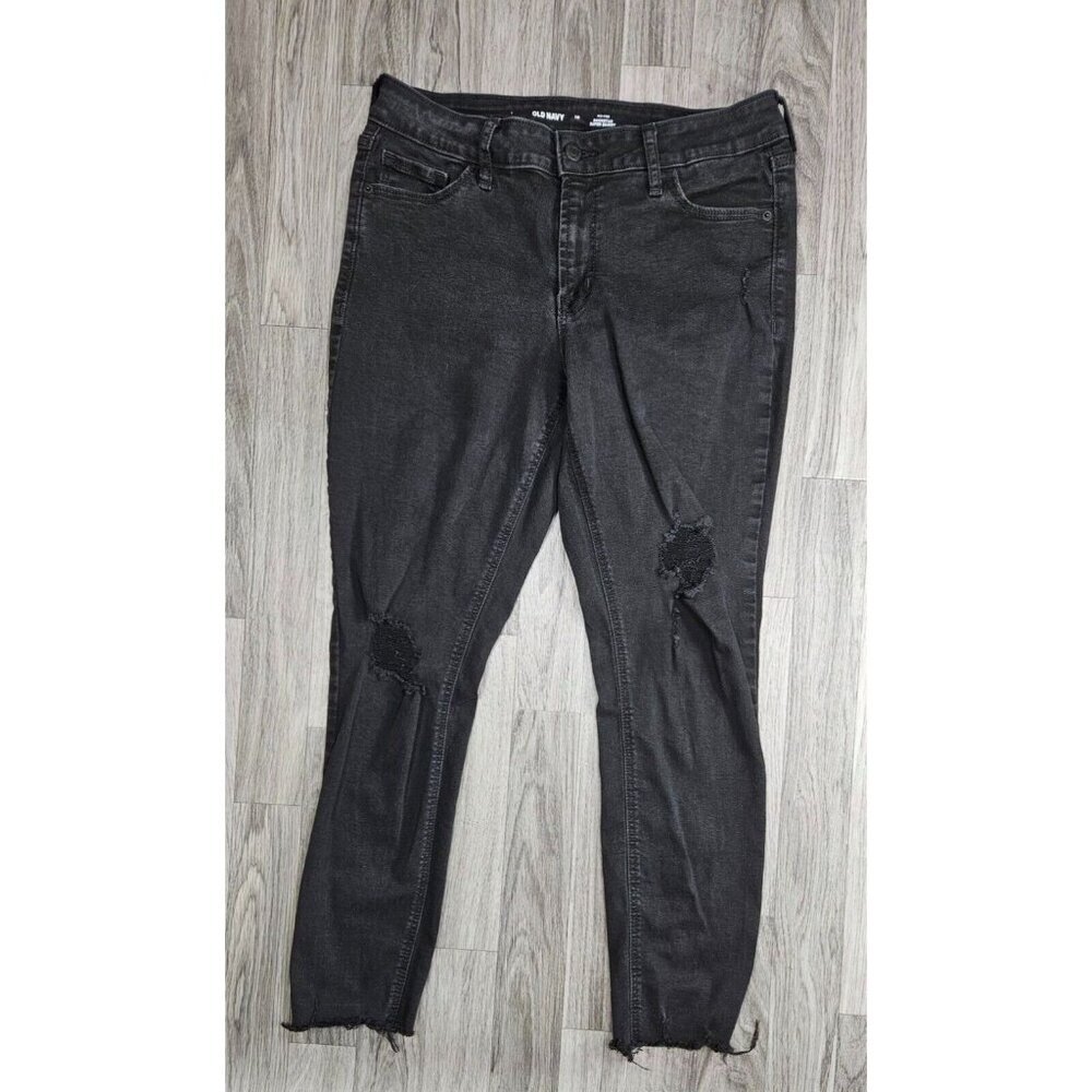(3/$35) Old Navy Size 10 Mid Rise Rockstar Skinny Distressed Black Denim Jeans